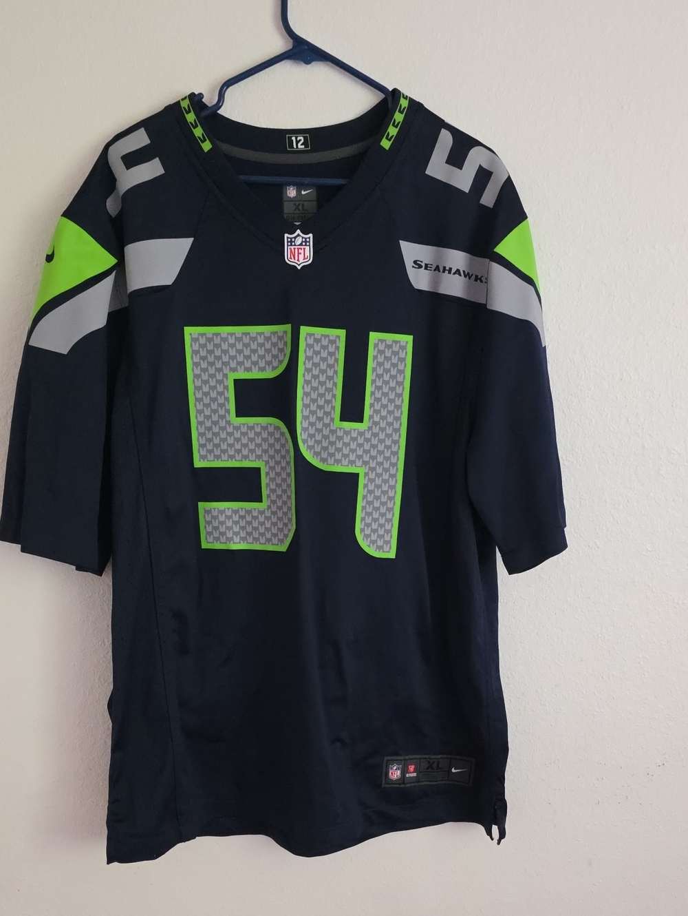 Nike Navy and Neon Green #54 Football Jersey